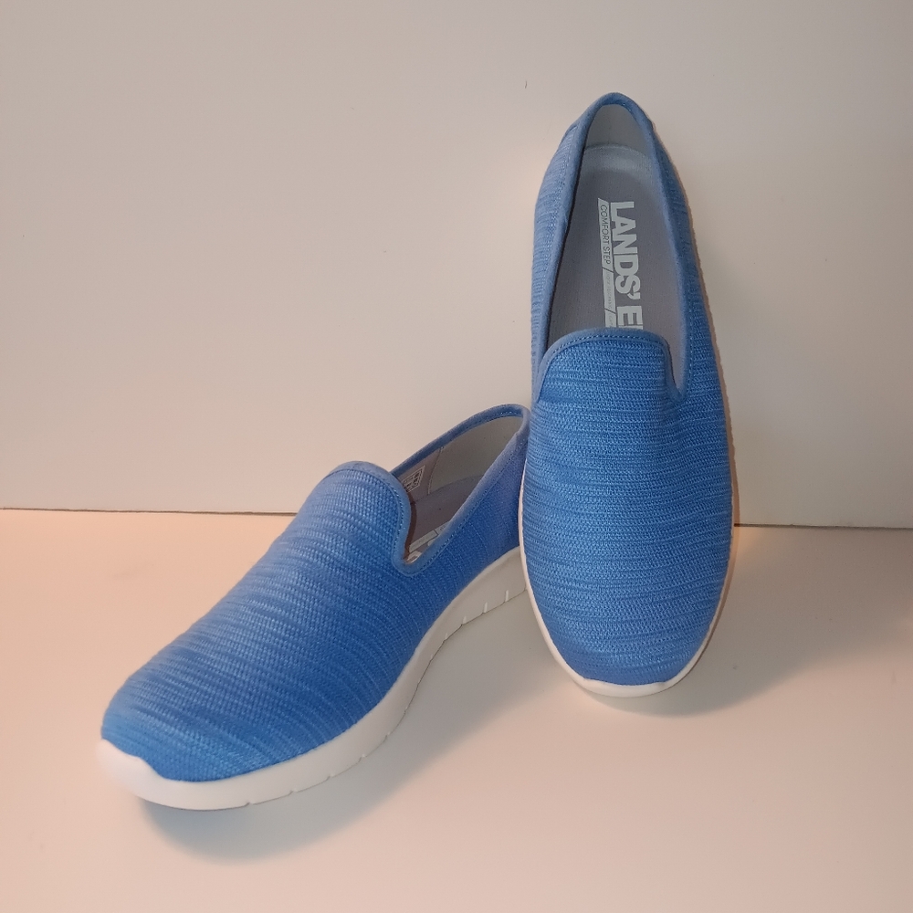 Lands' End Women's Blue Knit Slip-On Sneakers 7.5M NEW